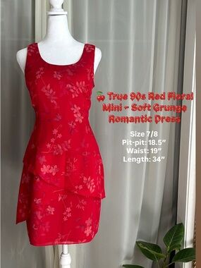 True 90s Red Floral Mini Dress